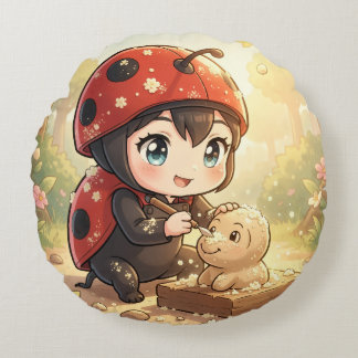 The Ladybug and the Hidden Nectar Kingdom.2 Round Pillow