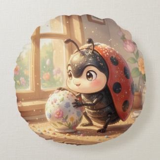 The Ladybug and the Hidden Nectar Kingdom.6 Round Pillow