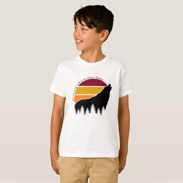 The Lair of the Wolf is his Refuge Retro Sunset T-Shirt (Front Full)