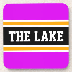 THE LAKE Athletic Bright Pink Orange Black Stripes Beverage Coaster