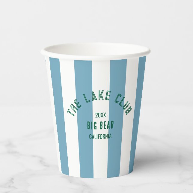 The Lake Club Crest Blue Nautical Stripe  Paper Cups (Front)