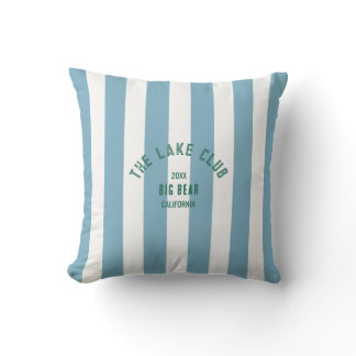 The Lake Club Custom Crest Blue Nautical Stripe Outdoor Pillow