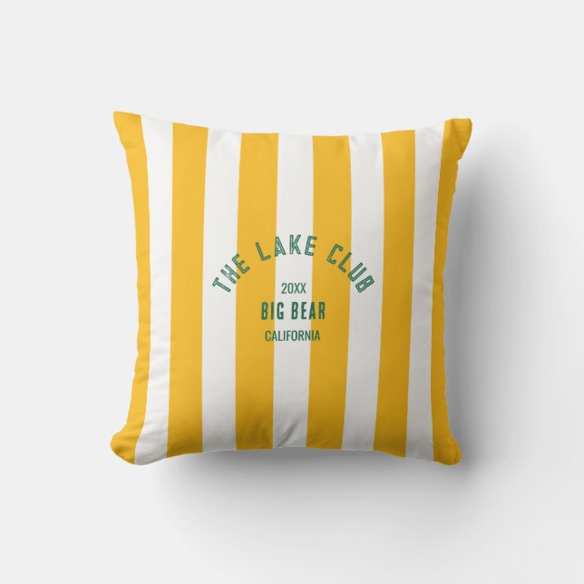 The Lake Club Custom Crest Yellow Nautical Stripe Outdoor Pillow (Front)