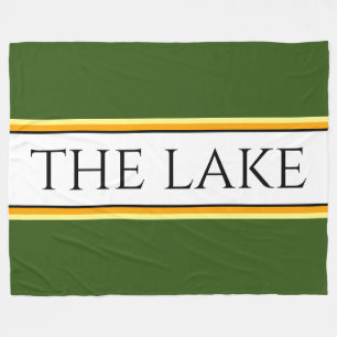 THE LAKE Forest Green White Orange Racing Stripes Fleece Blanket