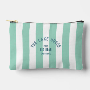 The Lake House Blue Crest Green Nautical Stripe Accessory Pouch
