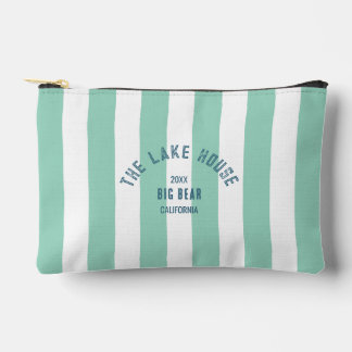 The Lake House Blue Crest Green Nautical Stripe Accessory Pouch