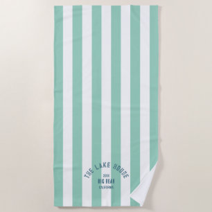The Lake House Blue Crest Green Nautical Stripe Beach Towel