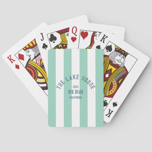 The Lake House Blue Crest Green Nautical Stripe Poker Cards (Back)