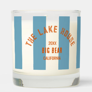 The Lake House Custom Crest Blue Nautical Stripe Scented Candle