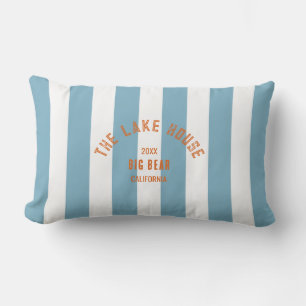 The Lake House Orange Crest Blue Nautical Stripe Lumbar Pillow