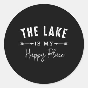 The Lake Is My Happy Place Camping Fishing Boating Classic Round Sticker