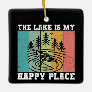 The lake is my Happy Place Distressed Vintage Lake Ceramic Ornament