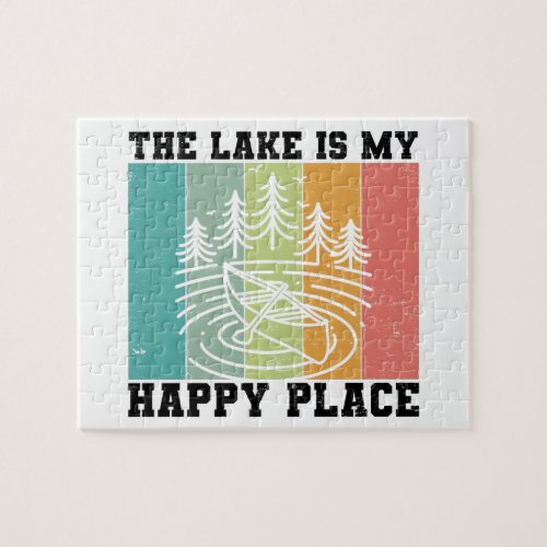 The lake is my Happy Place Distressed Vintage Lake Jigsaw Puzzle
