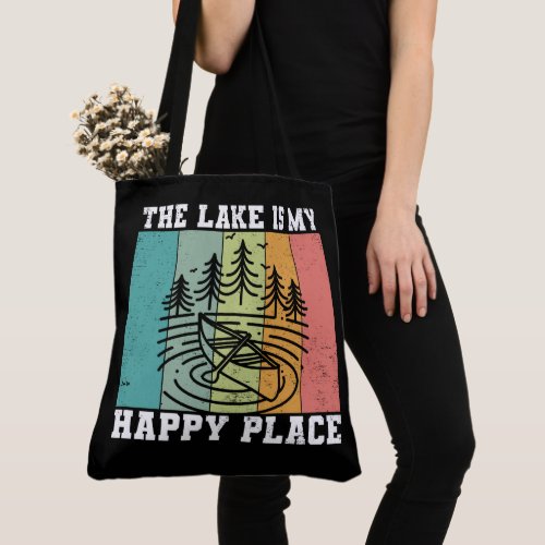The lake is my Happy Place Distressed Vintage Lake Tote Bag