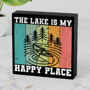 The lake is my Happy Place Distressed Vintage Lake Wooden Box Sign