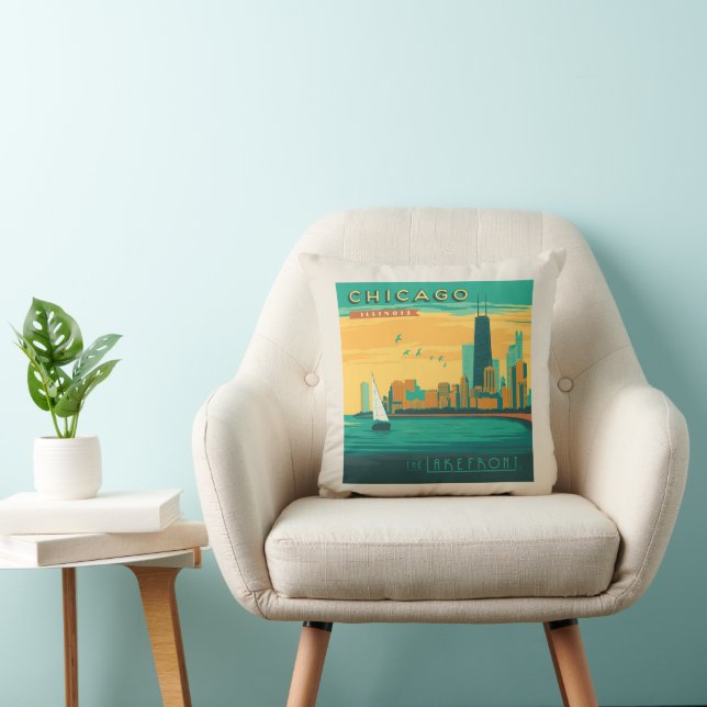The Lakefront | Chicago, Illinois Throw Pillow (Chair)