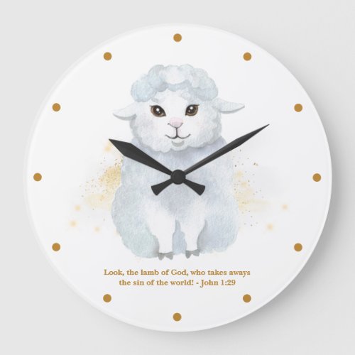 The Lamb Of God Illustration Baby Kids Nursery Large Clock