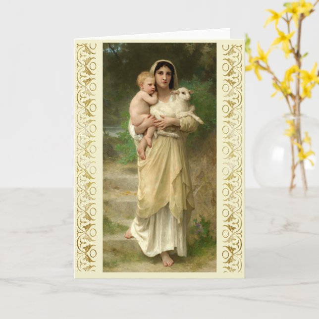 The Lambs by William Bouguereau Card (Yellow Flower)