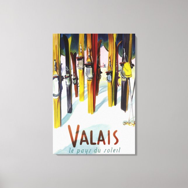 The Land of Sunshine - Skis Standing in Snow Canvas Print (Front)