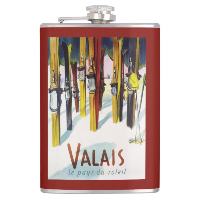 The Land of Sunshine - Skis Standing in Snow Flask (Front)