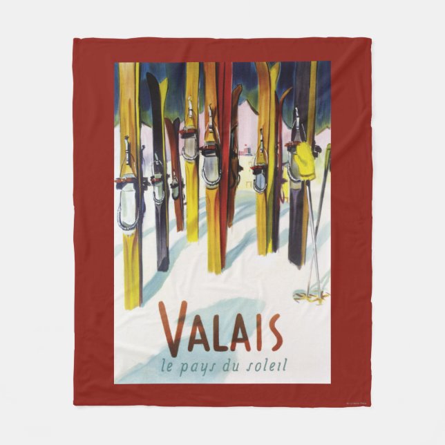 The Land of Sunshine - Skis Standing in Snow Fleece Blanket (Front)