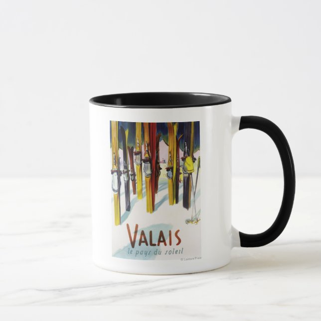 The Land of Sunshine - Skis Standing in Snow Mug (Right)