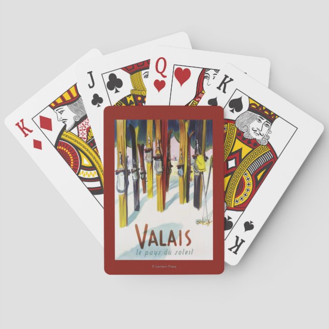 The Land of Sunshine - Skis Standing in Snow Poker Cards (Back)