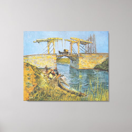 The Langlois Bridge at Arles with Women Washing Canvas Print