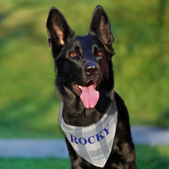 The Large Blue-Gray Plaid Pet Bandana Collar (Creator Uploaded)