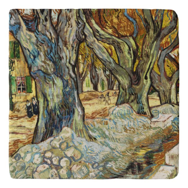 The Large Plane Trees By Vincent Van Gogh Trivet (Front)