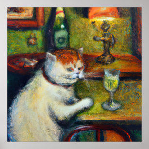 The Last Glass Of Absinthe, Impressionist Cat Art Poster