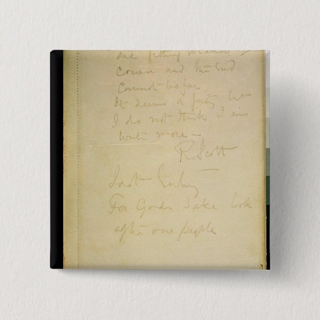 The last page of his diary, Antarctica Pinback Button (Front)