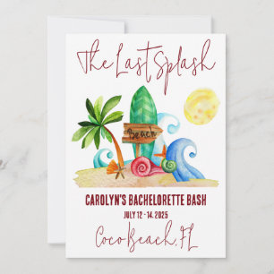 The Last Splash, Beach, Surfing Bachelorette Party Invitation
