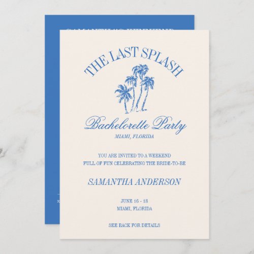 The Last Splash Blue Retro Beach Bachelorette Invitation