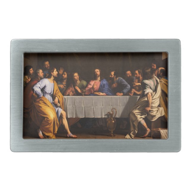 The Last Supper by Philippe de Champaigne (1648) Rectangular Belt Buckle (Front)