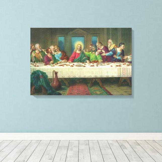 The Last Supper Originally by Leonardo da Vinci Canvas Print (Insitu(Wood Floor))