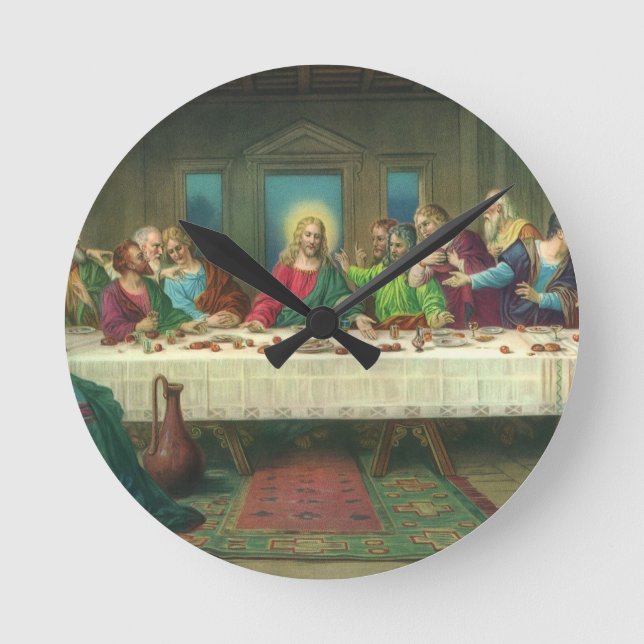 The Last Supper Originally by Leonardo da Vinci Round Clock (Front)