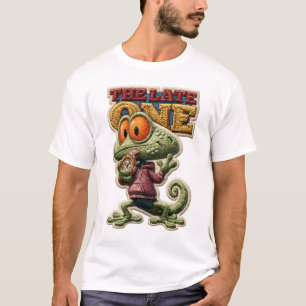 The Late One Funny Chameleon Embroidered Patch T-Shirt