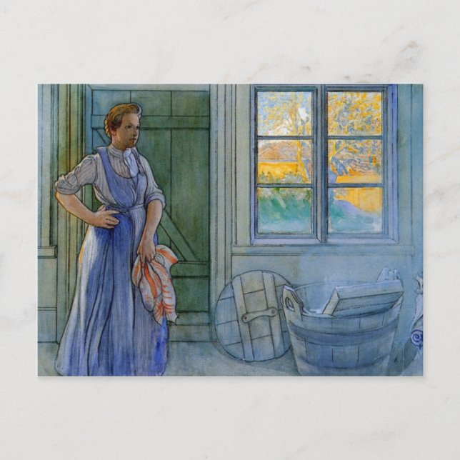 The Laundry Woman Looking at Washboard Postcard (Front)