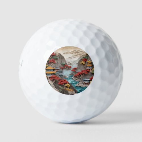 The layered paper Chinese cliff landscape is a bea Golf Balls