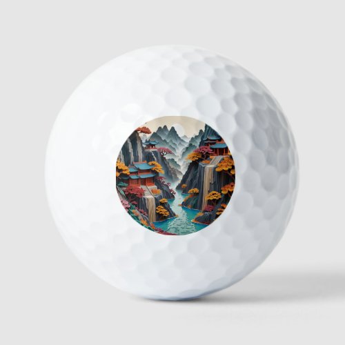 The layered paper Chinese cliff landscape is a bea Golf Balls