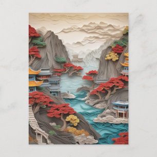 The layered paper Chinese cliff landscape is a bea Holiday Postcard