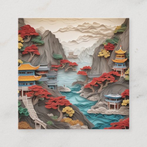 The layered paper Chinese cliff landscape is a bea Square Business Card