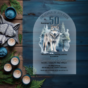 The Leader of Our Pack Wolf 50th Birthday Party Acrylic Invitations