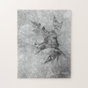 The Leaf In Ice Nature Photography Monochrome Jigsaw Puzzle by WackemArt at Zazzle