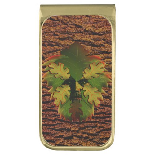 The Leafy Sentinel Green Man Gold Finish Money Clip