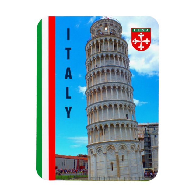 The Leaning Tower Of Pisa And The Italian Flag Magnet (Vertical)