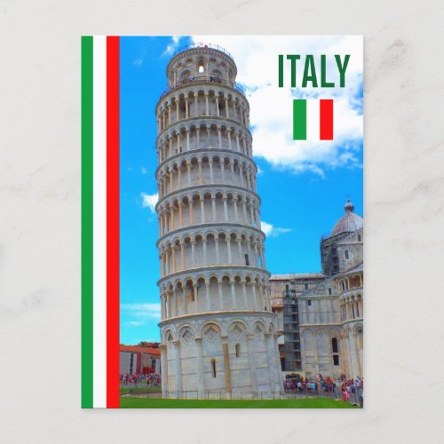 The Leaning Tower Of Pisa And The Italian Flag Postcard