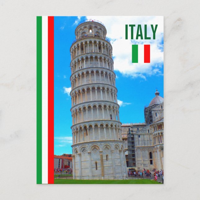 The Leaning Tower Of Pisa And The Italian Flag Postcard (Front)