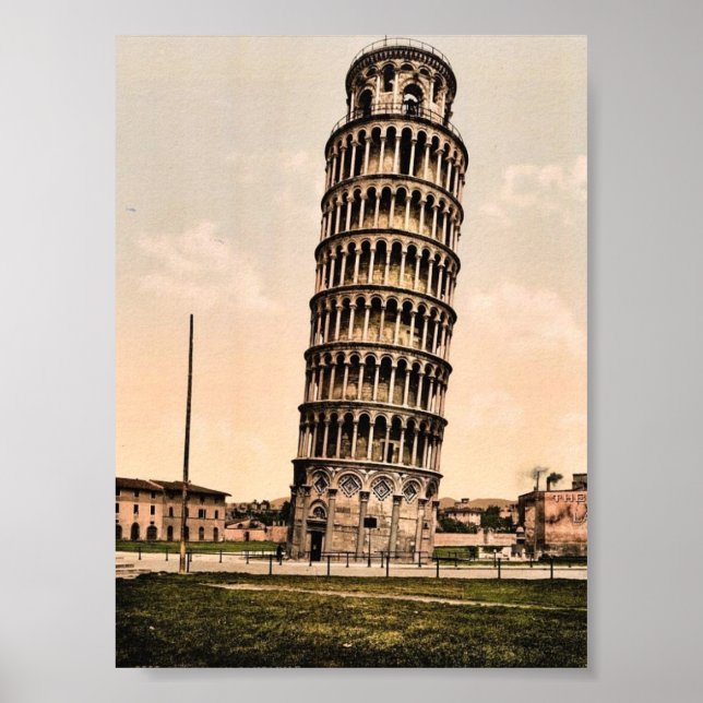 The Leaning Tower, Pisa, Italy classic Photochrom Poster (Front)